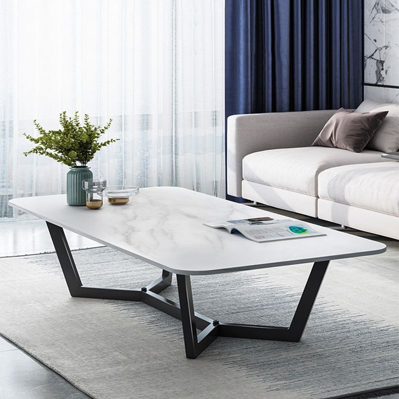 16.5" H Glam Rectangle Slate Coffee Table Metal Trestle Cocktail Table