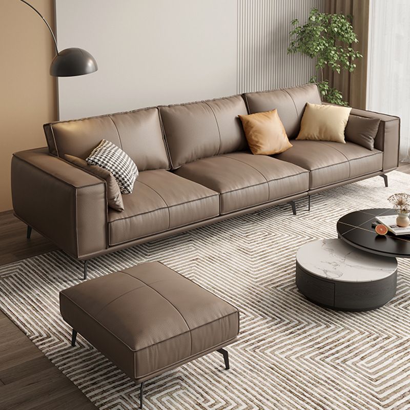 Genuine Leather Sofa 37" High Tuxedo Arm Sofa with Pillows for Living Room