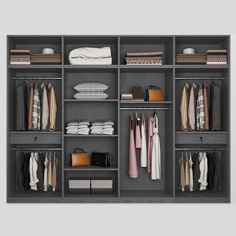 Contemporary Grey Storage Cabinet with Garment Rod Hinged Door Cabinet for Bedroom