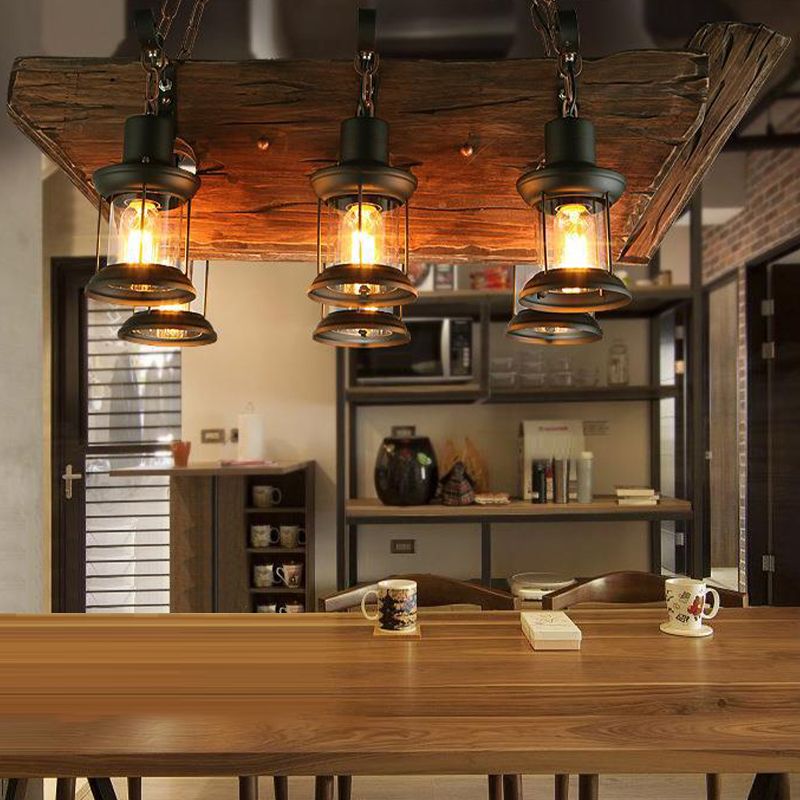 Industrial Island Light 6 Lights Island Hanging Light with Glass Shade for Dining Room