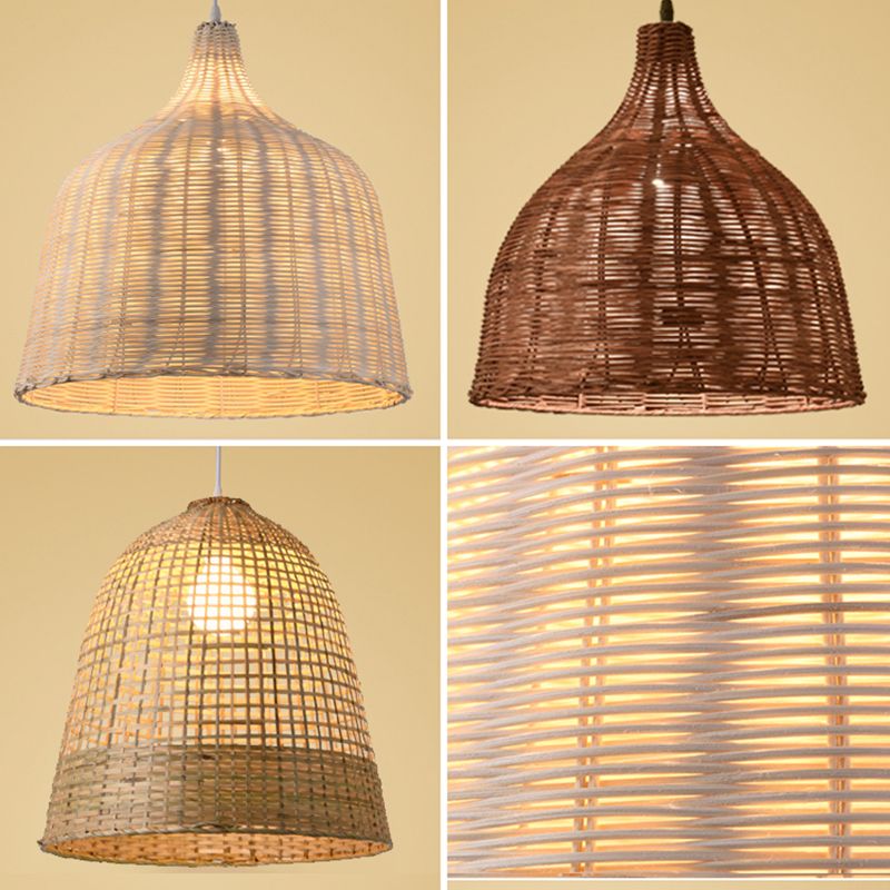 Hand-weaving Bamboo Bell Shape Hanging Light Asian Rattan Shade Single Light Pendant Lamp with 59" Hanging Wire