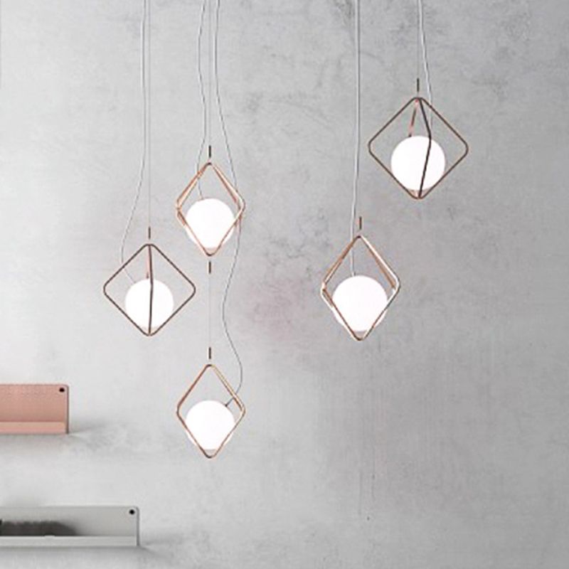 Luz de suspensión cuadrada con tono de orbe Luz de colgante moderno de metal y vidrio en blanco para sala de estar