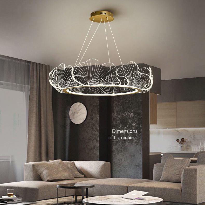 Luz de suspensión de anillo de oro de lámpara de araña de araña moderna para dormitorio de sala de estar