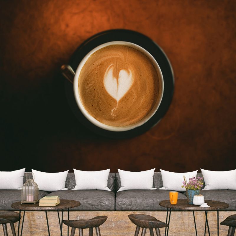 Fragrant Coffee Mural Wallpaper with Beautiful Pattern Decorative Restaurant