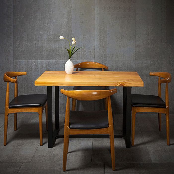 Industrial Solid Wood Dining Table Brown Trestle Dining Table for Dinning Room