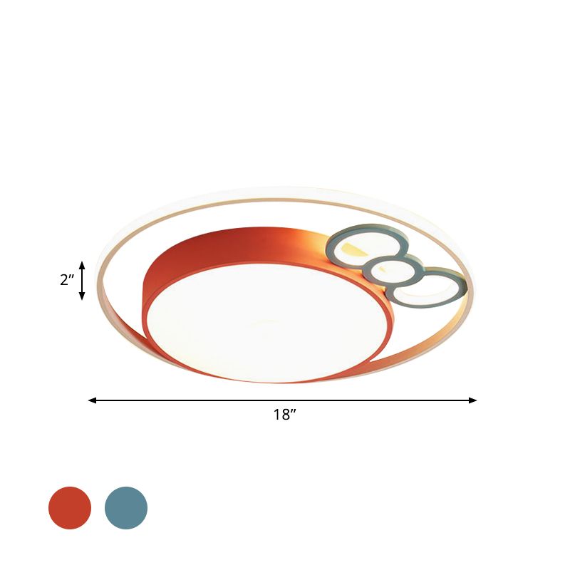 Kids LED Ceiling Mounted Fixture Pink/Blue Finish Bow and Round Flushmount Light in Warm/White Light, 18"/23" Dia