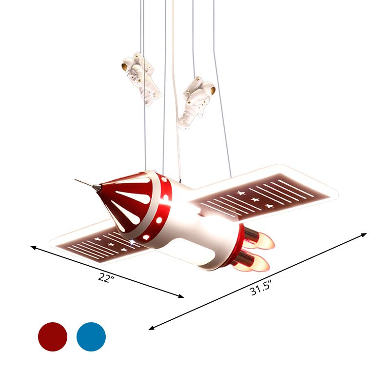 Ruimteschip Kroonluchter Lamp Cartoon metaal 4 lampen Rood/blauw hangende hanglamp voor kinderdagverblijf