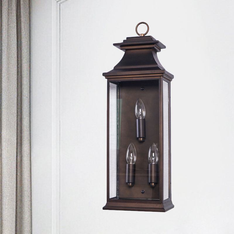 3 Lights Exposed Bulb Wall Lamp Country Black Metal Sconce Light Fixture for Bedroom with Frame