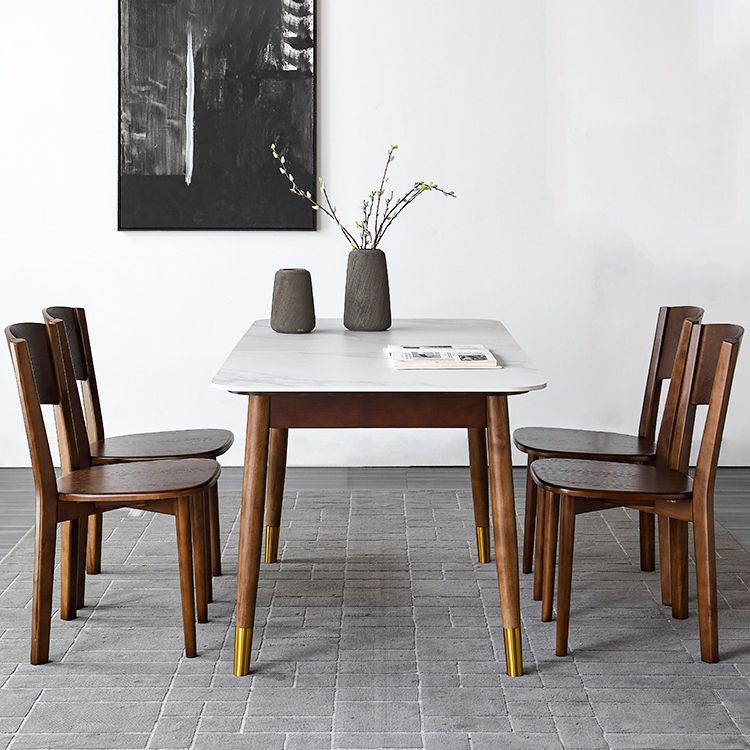 Contemporary Style Sintered Stone Dining Table with Built-in Storage Layer and 4 Legs Base