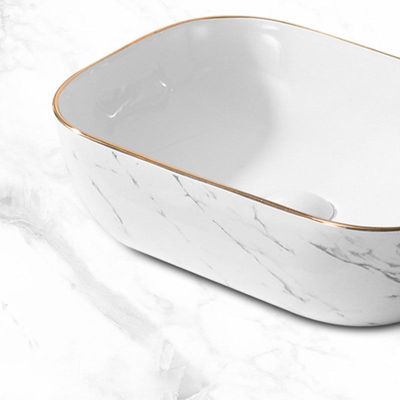 Modern Vessel Lavatory Sink Rectangular Porcelain Shut-Off Valve Included Bathroom Sink
