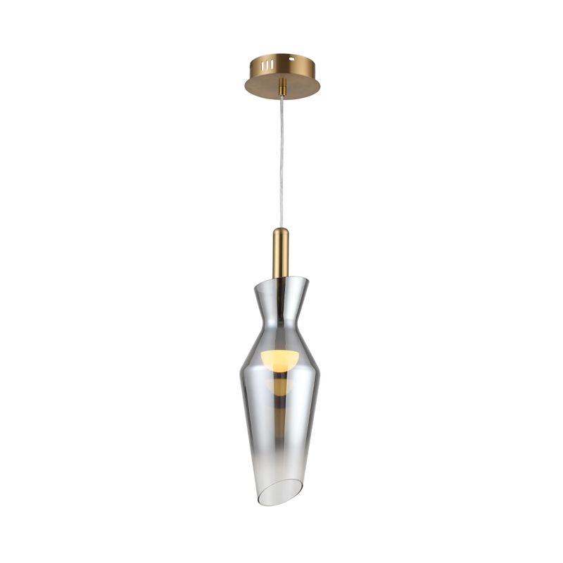 Modernist Urn Shape Hanging Light Kit Smoke Gray Glass Dining Room LED Pendant Lamp Fixture