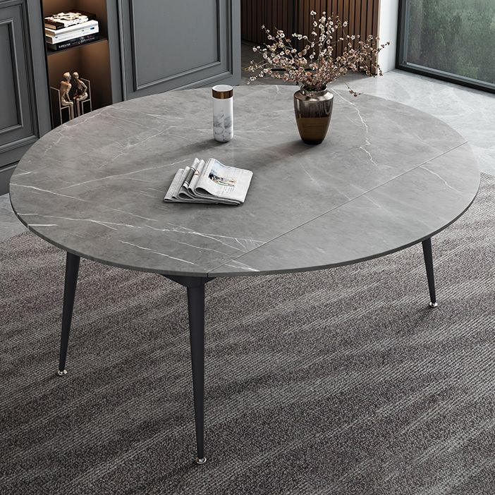 Modern Style Gray Dining Table Sintered Stone Table with 4 Legs for Kitchen