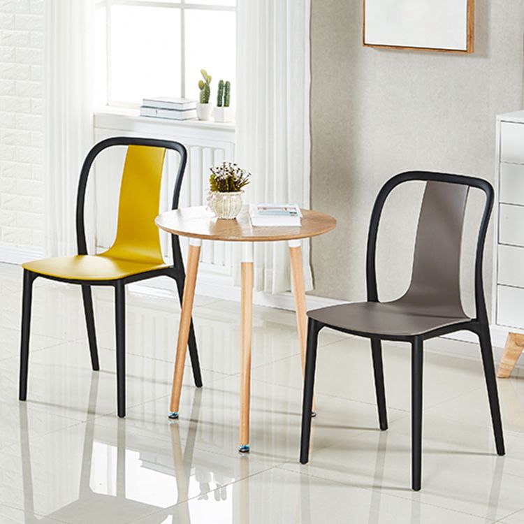 Scandinavian Armless Dining Chairs Plastic Slat Back Side Chairs with Black Legs