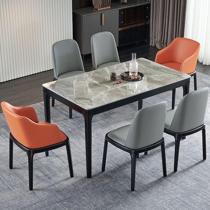 Rectangle Mid-Century Modern Dining Table Two-Color Fixed Table with Sintered Stone