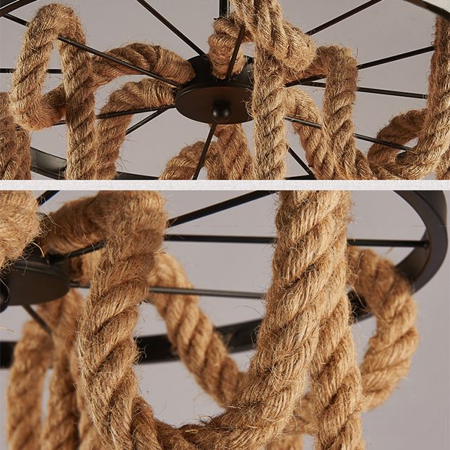 Luz de suspensión de cuerda industrial de la rueda de la rueda del vagón de metal negro para restaurante