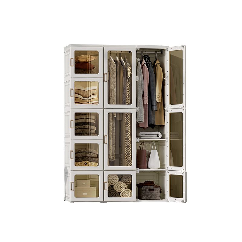 Contemporary Freestanding Plastic Wardrobe Foldable Wardrobe with Shelves in White