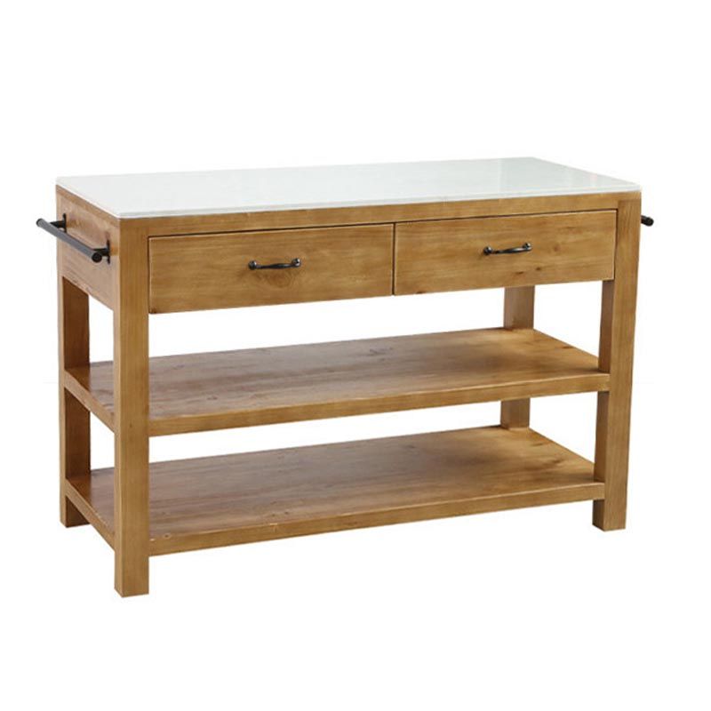 Modern Stationary Kitchen Island Set Wood Rectangular Kitchen Island Set for Home Use