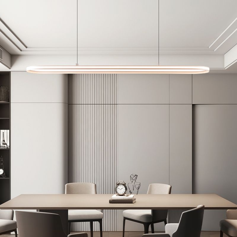 Minimalism Oval LED Hanging Pendant Lights in White for Dining Room