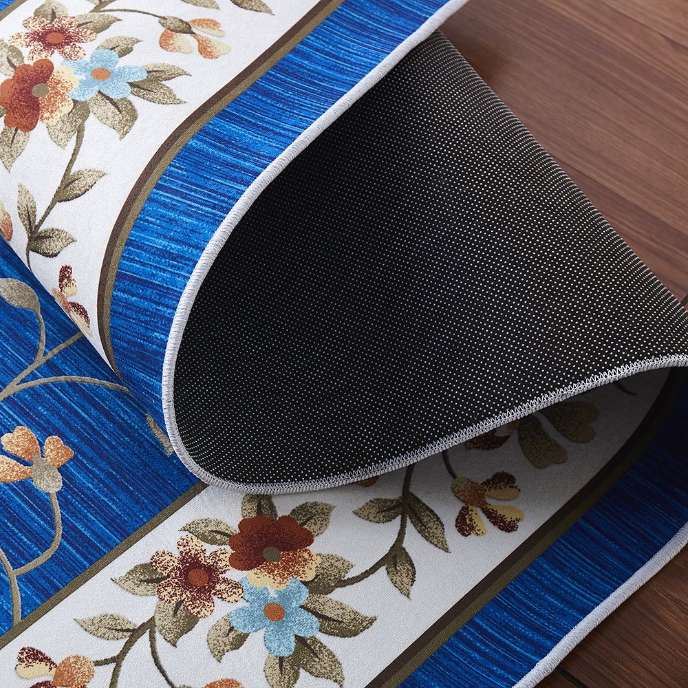 Natural Floral Printed Rug Victorian Polyester Carpet Non-Slip Backing Carpet for Living Room