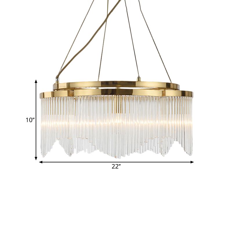 Contemporary Circle Chandelier Lamp Crystal Rod 5 Heads Dining Room Ceiling Hang Fixture in Gold