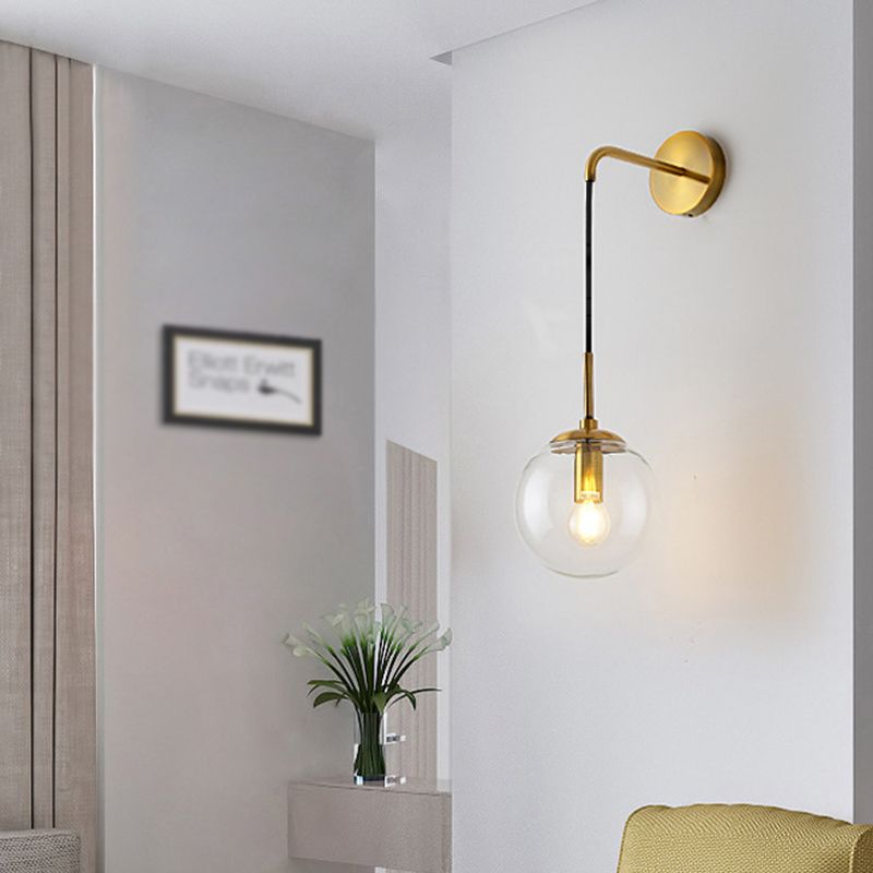 Glass Globe Wall Hanging Lamp Modern 1-Light Dining Room Wall Sconce