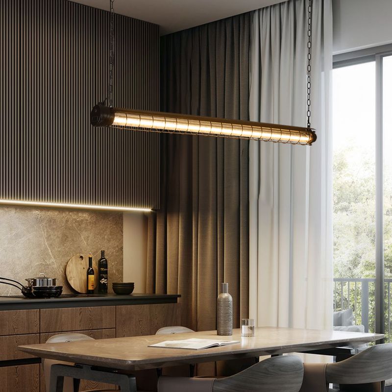 Tubular Cage Dining Room Island Lamp Industrial Metal Black Hanging Ceiling Light