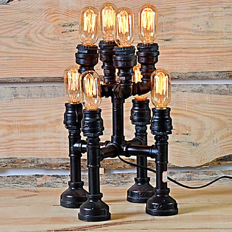 Steampunk Open Bulb Table Lamp Multi Light Metallic Table Lighting in Black for Restaurant, 8.5"/14" Width