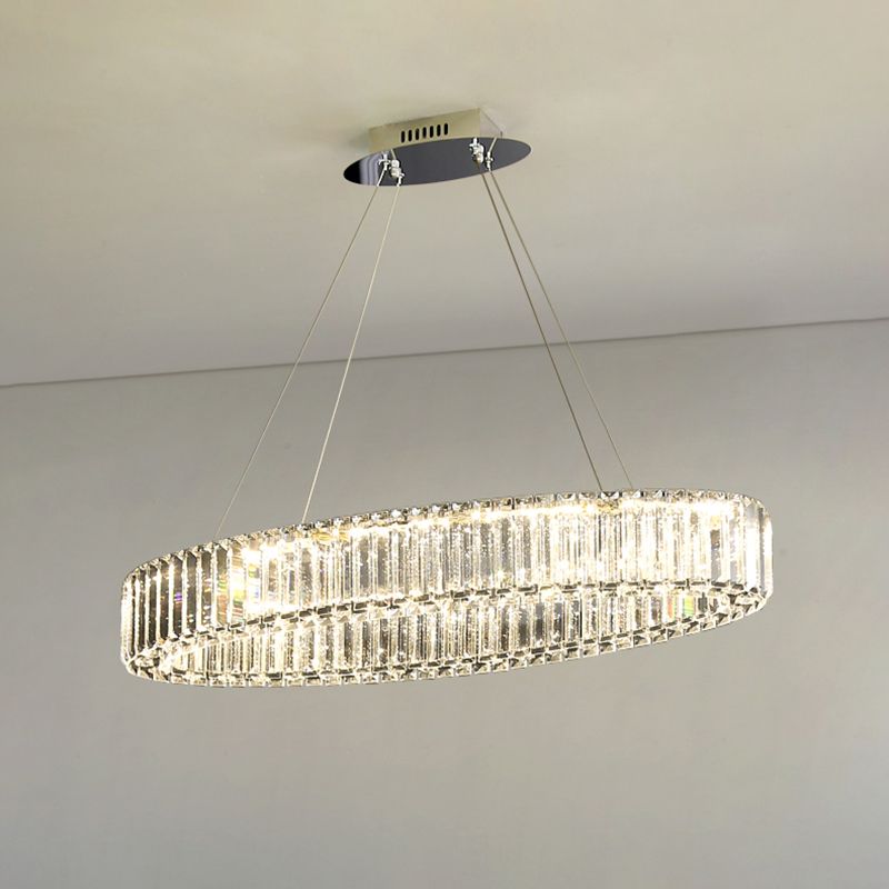 Clear Circle Hanging Lamp Contemporary K9 Crystal Prism Island Light over Dining Table