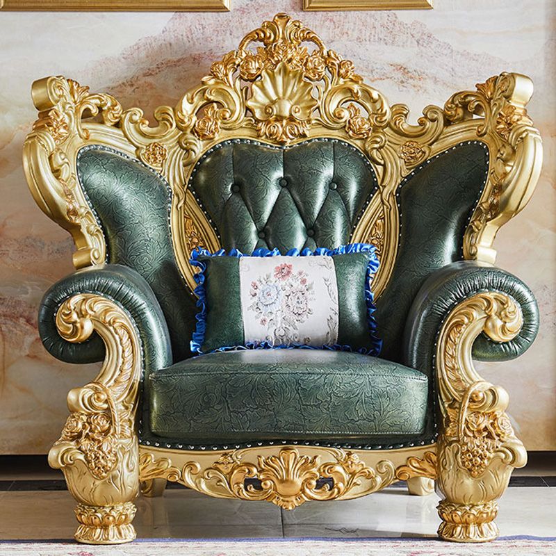 Green Genuine Leather Sofa Tufted Split-Back Rolled Arm Sofa