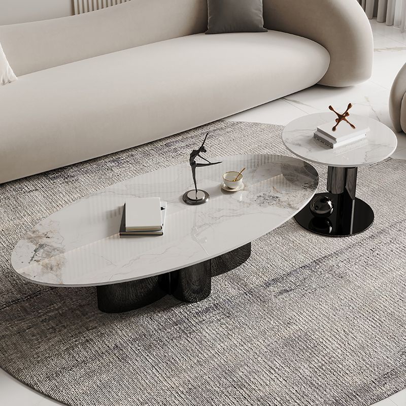 Abstract Cocktail Table Glam Oval Slate Top Coffee or End Table