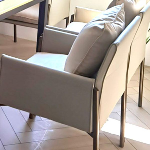 Upholstered Matte Finish Dining Chair Designer Style Home Solid Back Arm Chair