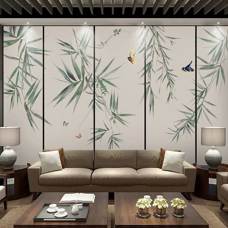 Green Bamboo Branch Wallpaper Murals Plant Chinese Style Water-Proof Wall Decor for Home