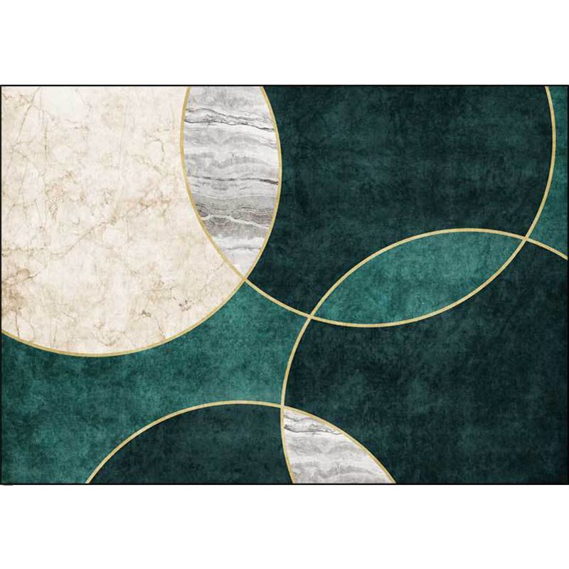 Green Contemporary Rug Polypropylene Circles Pattern Rug Pet Friendly Washable Non-Slip Area Rug for Parlor