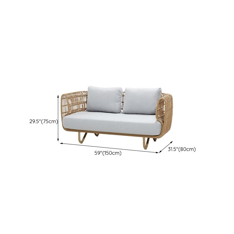Tropical Style Outdoor Sofa Willow Vine Arc Shape Tuxedo Arm Loveseat