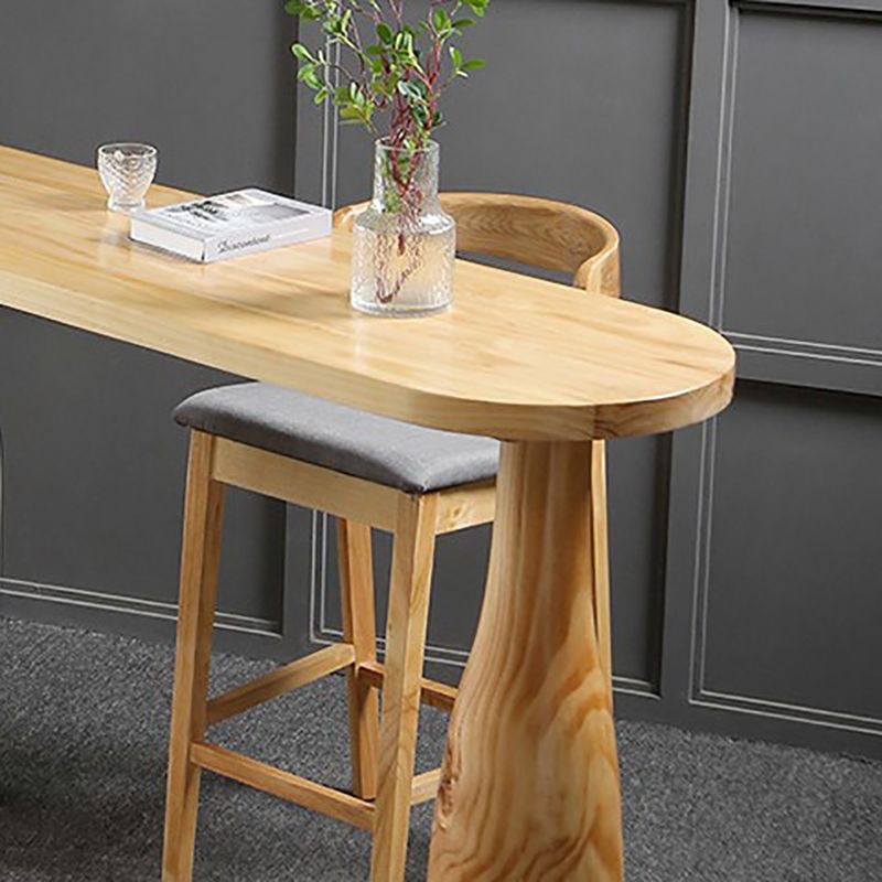 Freeform Double Pedestal Bar Table Natural Solid Wood Bar Stool Table for Dining Room
