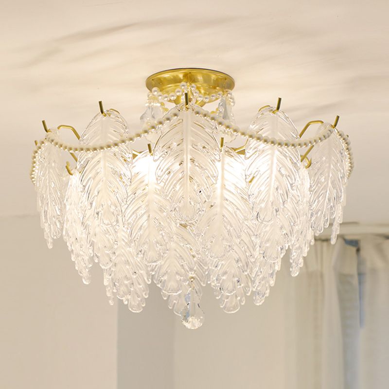 Lampada a soffitto a forma di piuma moderna gamma di ferro con paralume in vetro per lo studio