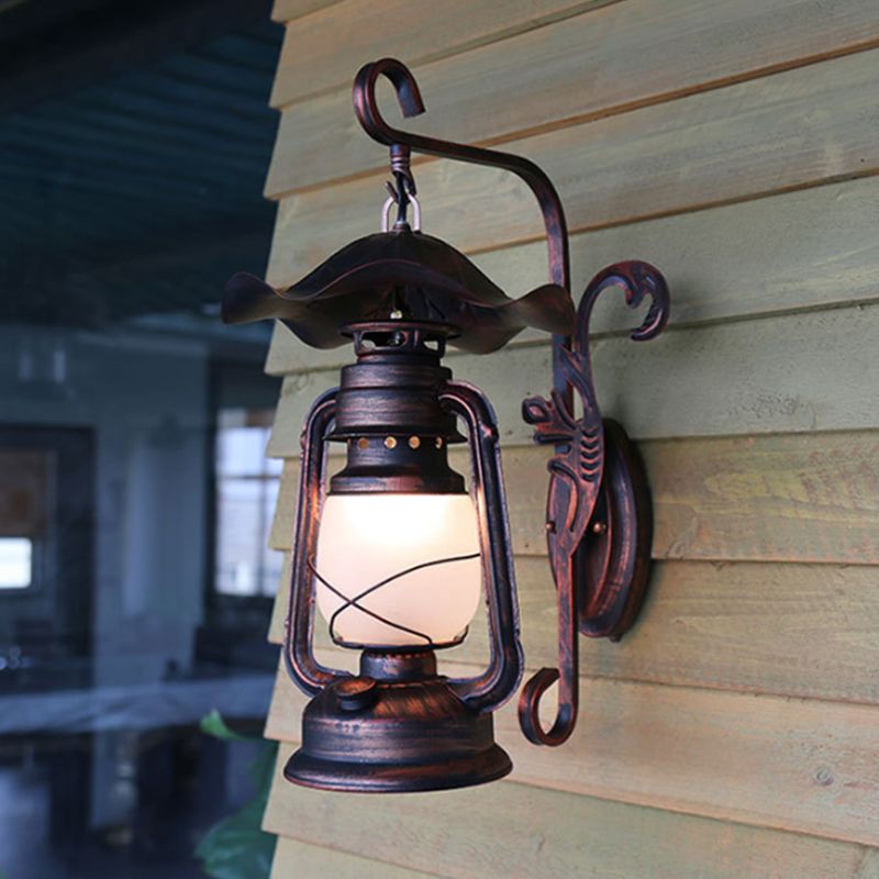 1 Bulb Opaline Glass Wall Mount Light Nautical Weathered Copper Kerosene Lamp Porch Wall Lighting