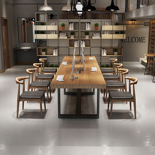 Rectangle Industrial Dining Table Solid Wood Top Dining Table with Metal Base