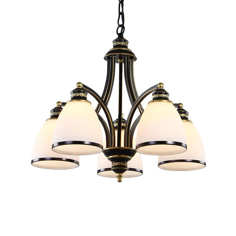 American Metal Chandelier Branch Black Pendant Lamps with White Glass for Living Room