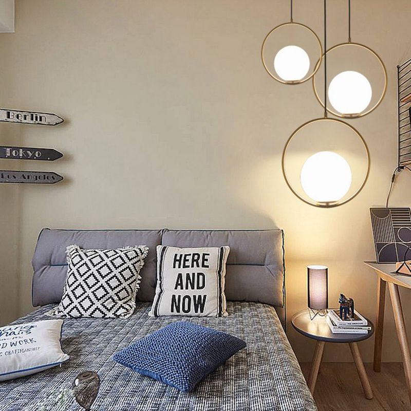 Contemporary Spherical Hanging Light Fixture Glass Bedroom Pendant Ceiling Light in White