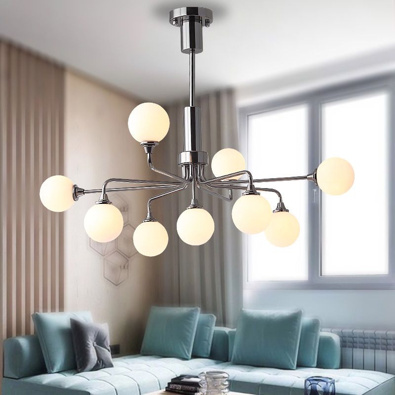 Modern Metal Hanging Chandelier Light Glass Shade Ceiling Chandelier in Sliver for Living Room