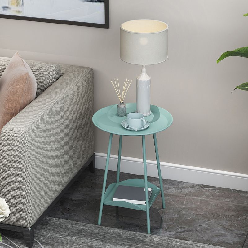 Mid-Century Metal Round Tray Top Side Table 22-inch 4 Legs End Table with Shelf