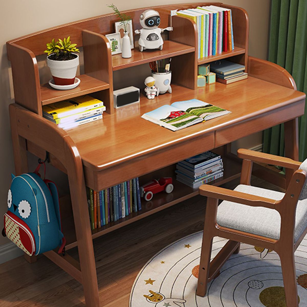 Modern Wood Adjustable Writing Desk Home Office Desk with Shelves