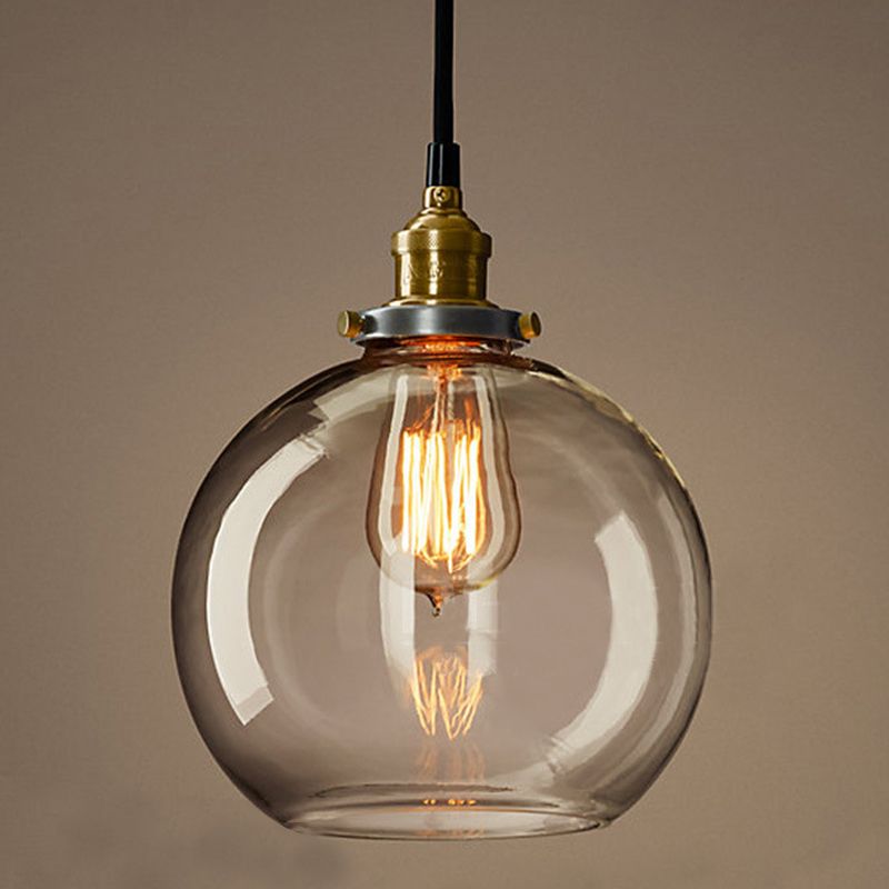 Industrial Vintage Geometric Pendant Light Electroplate Iron Hanging Lamp with Glass Shade