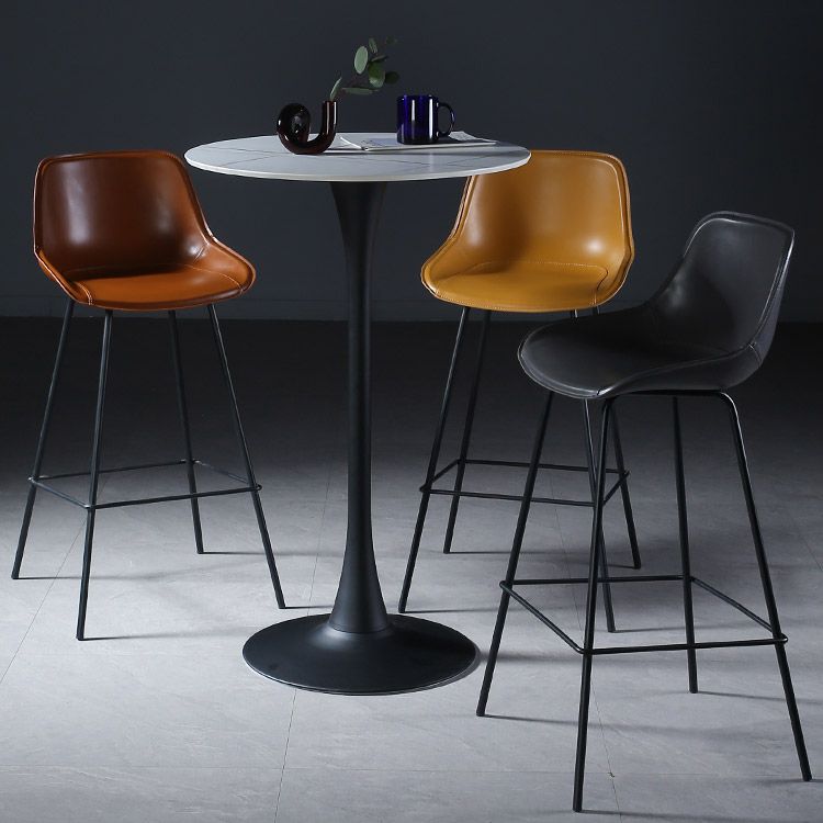 Contemporary Upholstered Low Back Bucket Bar Stools with Metal Base