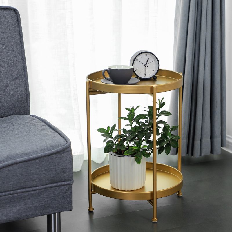 Round Mid-Century Side End Table Iron 4 Legs Tray Top End Table