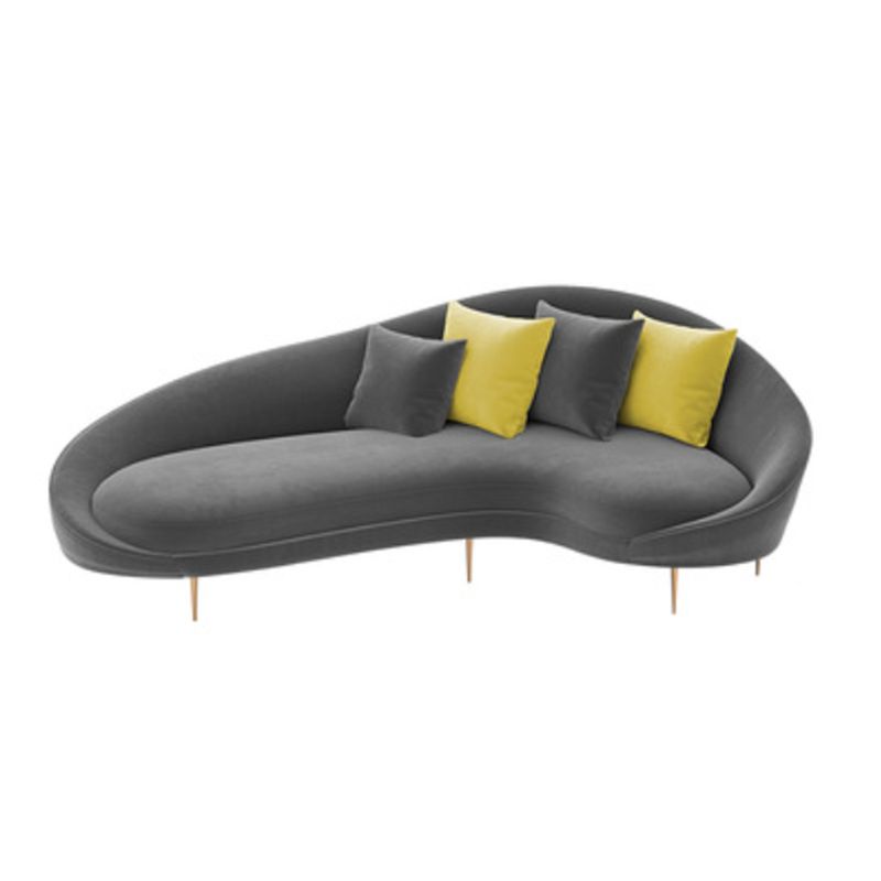 Velvet Modern Curved Sofa in Gray Sloped Arm Arm Seating with Pillows