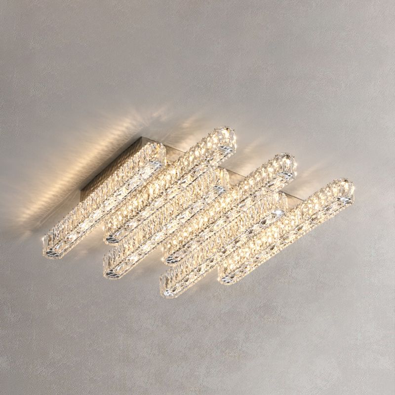 Luminaire encastré géométrique contemporain Plafonniers en cristal en argent