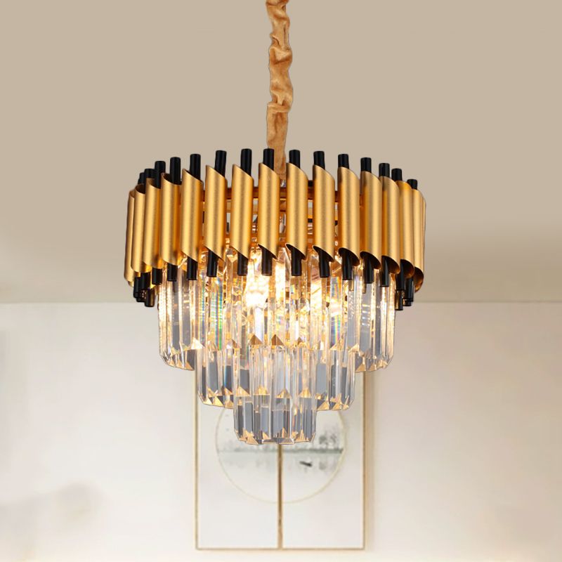 Gold 4/6 luci giù il lampadario a strati a strati di cristallo postmoderno di illuminazione giù