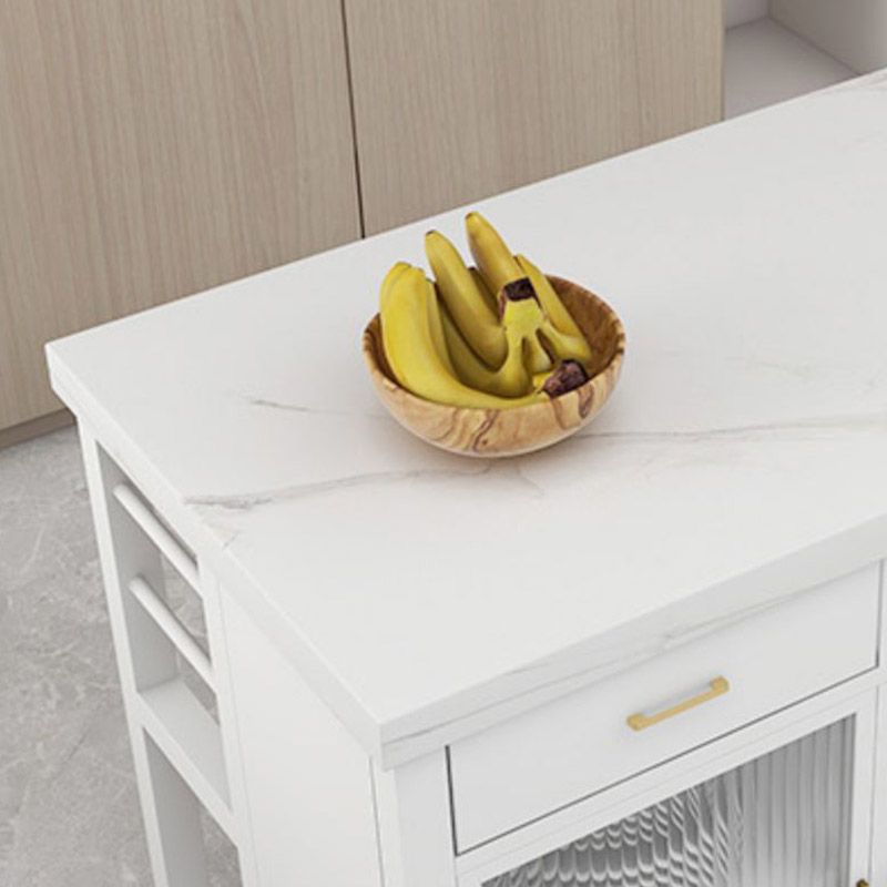 Dining Room Kitchen Island Table Modern Marble Prep Table with Storage Cabinet